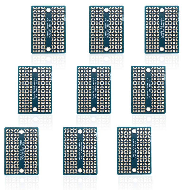 Treedix 9pcs Mini Solderable BreadBoard PCB Prototype Shield Board Double Sided Tinned Gold Plated Holes Compatible with Arduino Kit Raspberry Pi(Mode 4) - Image 1